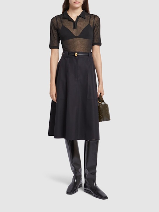 Max Mara: Gonna midi Cennare in twill di cotone - Navy - women_1 | Luisa Via Roma