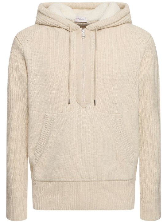 Moncler: Virgin wool & cashmere hoodie sweater - men_0 | Luisa Via Roma