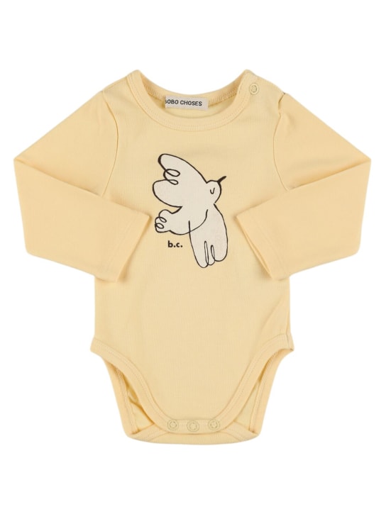 Bobo Choses: Bird print organic cotton bodysuit - Light Yellow - kids-boys_0 | Luisa Via Roma