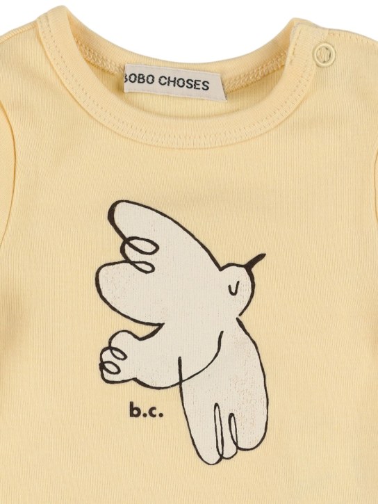 Bobo Choses: Bird print organic cotton bodysuit - Light Yellow - kids-boys_1 | Luisa Via Roma