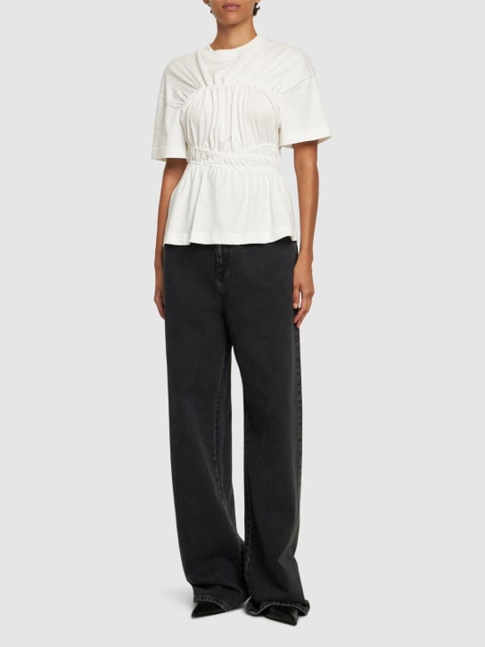 Alexander McQueen: Gathered cotton jersey t-shirt - White - women_1 | Luisa Via Roma