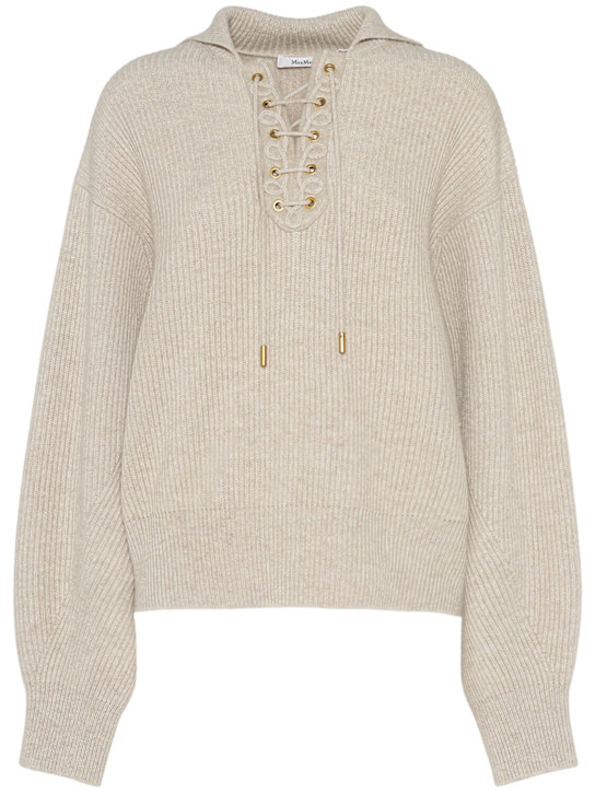 Max Mara: Eccelso ribbed knit lace-up sweater - Light Beige - women_0 | Luisa Via Roma