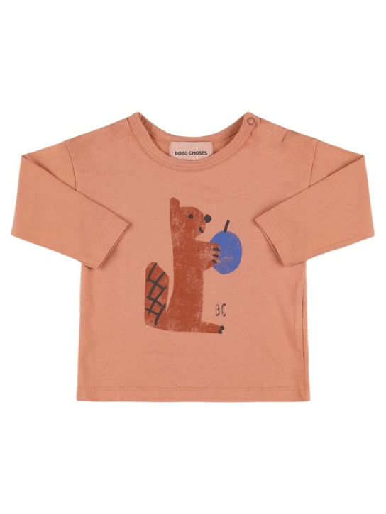 Bobo Choses: Squirrel printed cotton t-shirt - Pink - kids-girls_0 | Luisa Via Roma