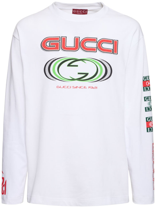 Gucci: T-Shirt aus Baumwolljersey mit Logo - Weiß - men_0 | Luisa Via Roma