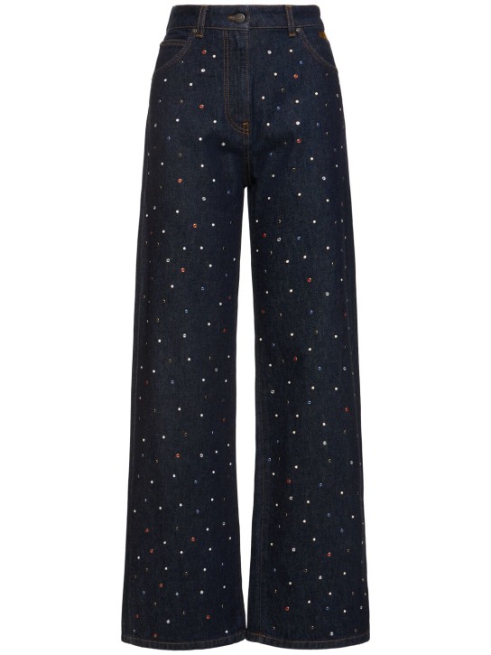 MSGM: Embellished denim low waist wide jeans - women_0 | Luisa Via Roma