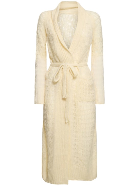 Ermanno Scervino: Openwork mohair blend long cardigan - Ivory - women_0 | Luisa Via Roma