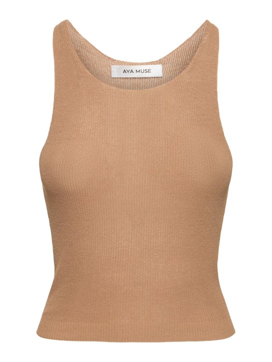 Aya Muse: Faye knitted cotton blend tank top - Brown - women_0 | Luisa Via Roma