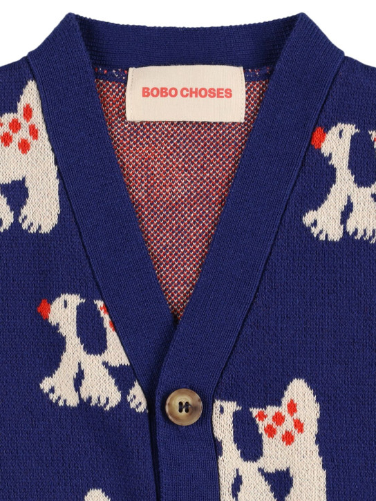 Bobo Choses: Dog print organic cotton knit cardigan - Blue - kids-boys_1 | Luisa Via Roma