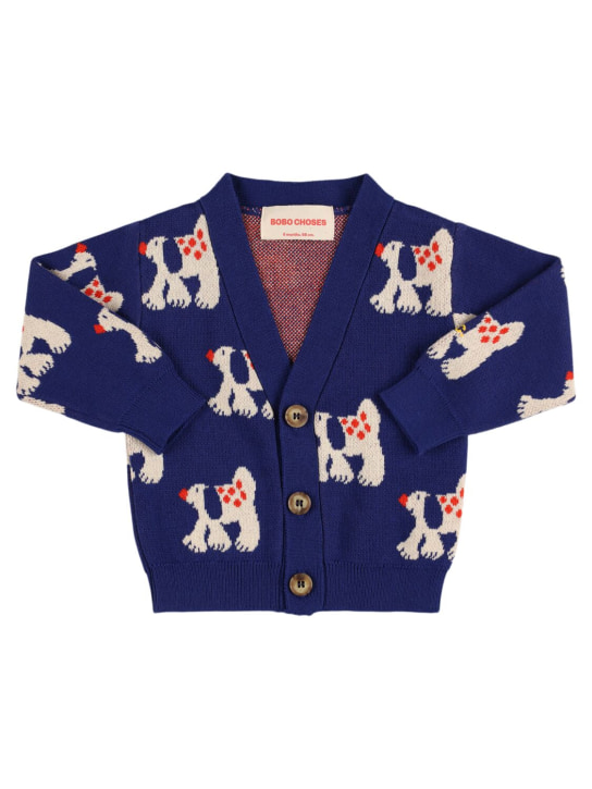 Bobo Choses: Dog print organic cotton knit cardigan - Blue - kids-girls_0 | Luisa Via Roma