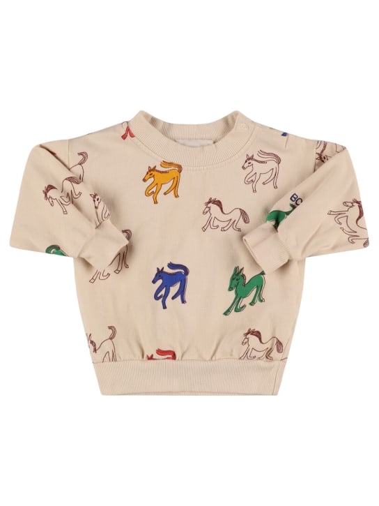 Bobo Choses: Horse print organic cotton sweatshirt - Off White - kids-girls_0 | Luisa Via Roma