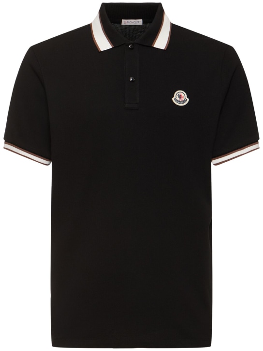 Moncler: Polo en piqué de coton à logo - Noir - men_0 | Luisa Via Roma