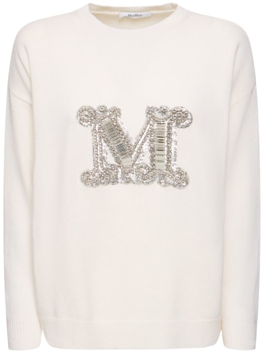 Max Mara: Vicolo wool knit logo sweater - White - women_0 | Luisa Via Roma