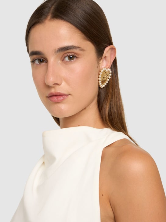 Dolce&Gabbana: DG logo & heart stud earrings - Gold/White - women_1 | Luisa Via Roma