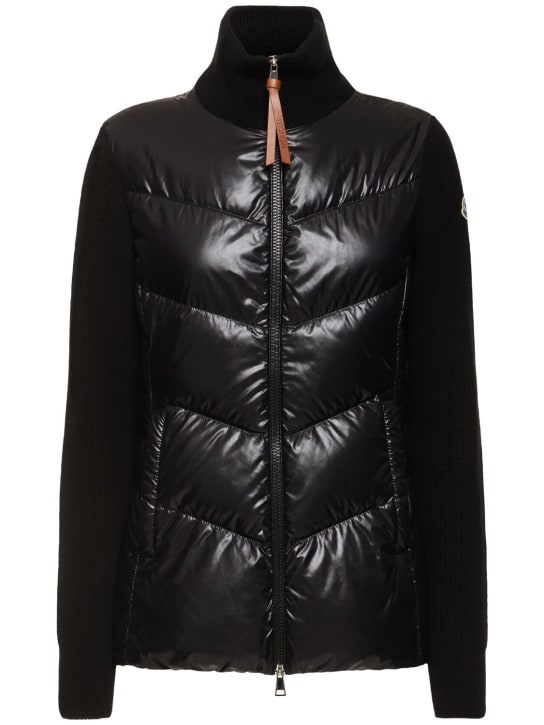 Moncler: Padded wool blend zip-up down cardigan - women_0 | Luisa Via Roma