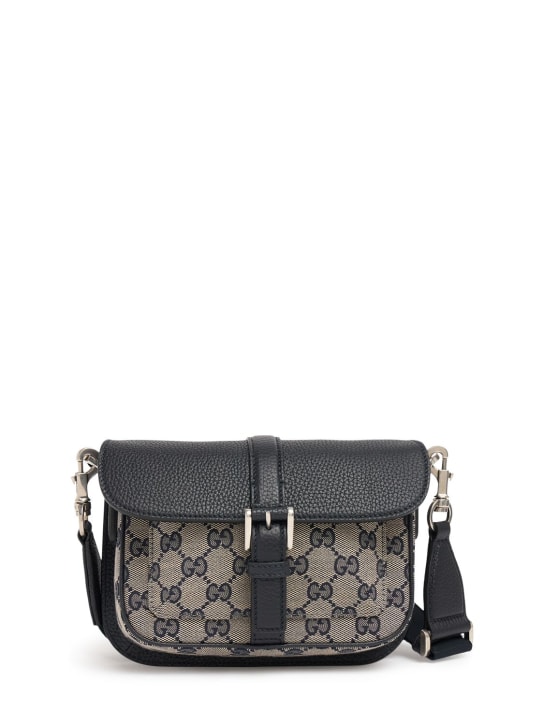 Gucci: Borsa a tracolla super mini GG - Beige/Blu - men_0 | Luisa Via Roma