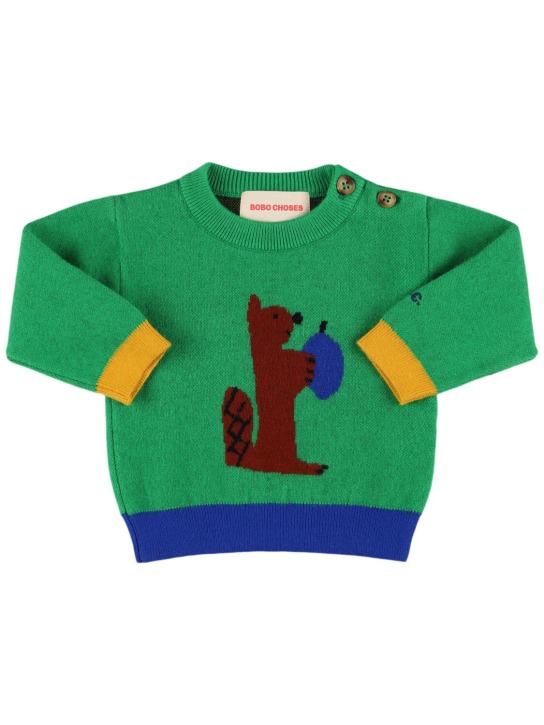 Bobo Choses: Squirrel viscose blend knit sweater - Green - kids-girls_0 | Luisa Via Roma