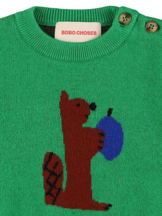 Bobo Choses: Squirrel viscose blend knit sweater - Green - kids-girls_1 | Luisa Via Roma