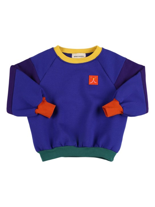 Bobo Choses: Color block printed cotton sweatshirt - Blue - kids-girls_0 | Luisa Via Roma