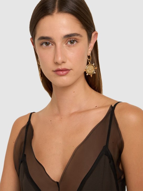 Rabanne: Logo charm earrings - Gold - women_1 | Luisa Via Roma