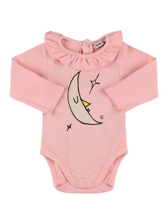 Bobo Choses: Moon printed organic cotton bodysuit - Pink - kids-girls_0 | Luisa Via Roma