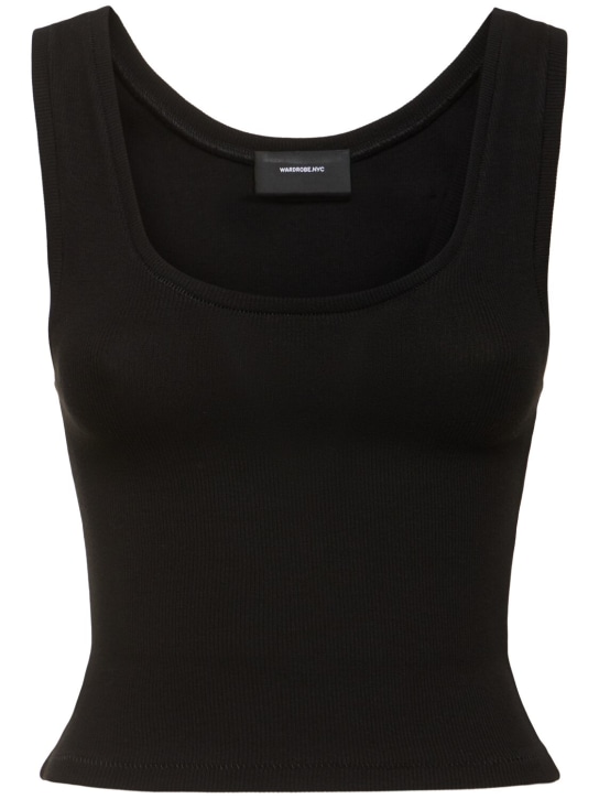 Wardrobe.nyc: Crop stretch cotton jersey tank top - Black - women_0 | Luisa Via Roma