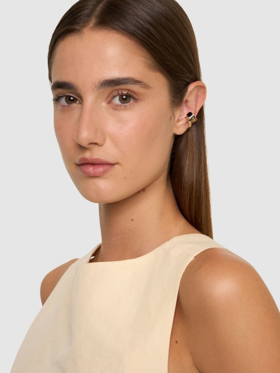 Tory Burch: Lot de 2 bijoux d'oreilles en émail Kira - Tory Gold/Black - women_1 | Luisa Via Roma