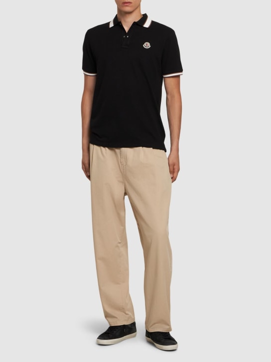 Moncler: Logo cotton piquet polo shirt - Black - men_1 | Luisa Via Roma