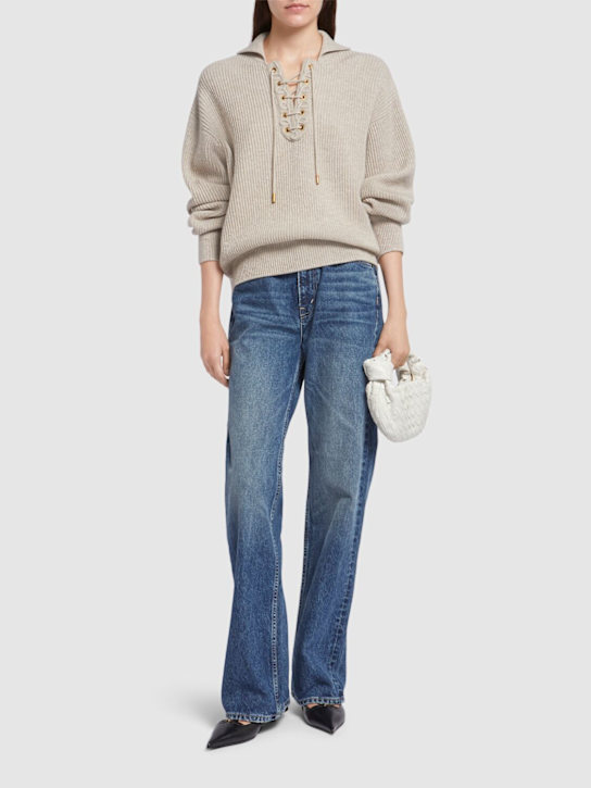 Max Mara: Eccelso ribbed knit lace-up sweater - Light Beige - women_1 | Luisa Via Roma