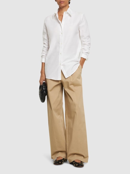 Etro: Oxford cotton shirt w/ logo embroidery - White - women_1 | Luisa Via Roma