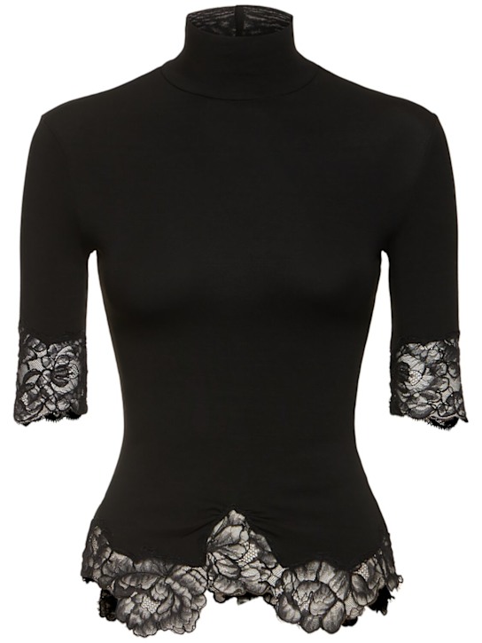 Ermanno Scervino: Short sleeve embroidered t-neck sweater - women_0 | Luisa Via Roma