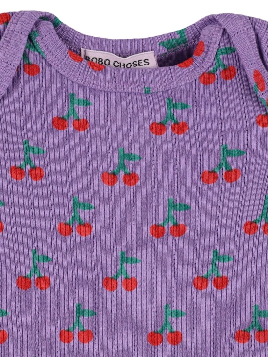 Bobo Choses: Cherry print organic cotton bodysuit - Purple - kids-girls_1 | Luisa Via Roma