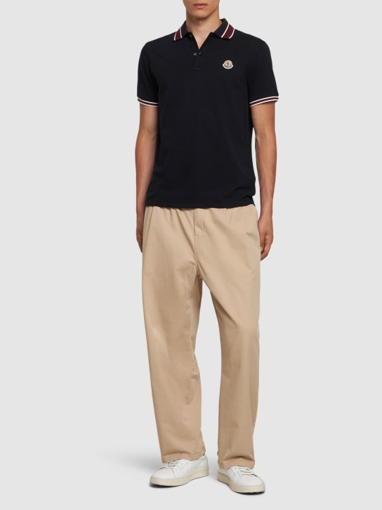 Moncler: Polo in cotone piqué - Blu Scuro - men_1 | Luisa Via Roma