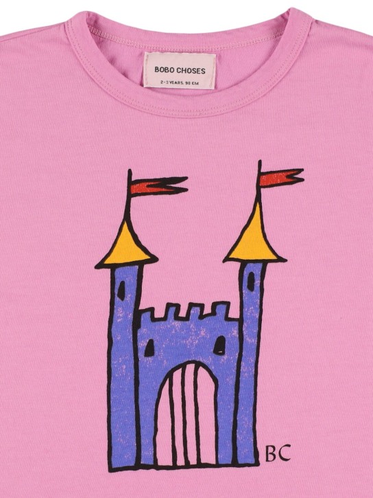 Bobo Choses: Castle print organic cotton t-shirt - Pink - kids-girls_1 | Luisa Via Roma