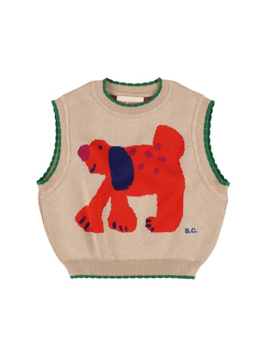 Bobo Choses: Gilet en maille de coton biologique - Blanc/Multi - kids-boys_0 | Luisa Via Roma