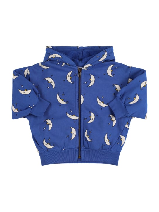 Bobo Choses: Moon print cotton full-zip sweatshirt - Blue - kids-girls_0 | Luisa Via Roma