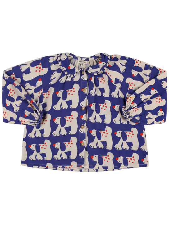 Bobo Choses: Dog print viscose blend poplin shirt - White/Blue - kids-girls_0 | Luisa Via Roma