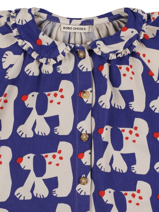 Bobo Choses: Dog print viscose blend poplin shirt - White/Blue - kids-girls_1 | Luisa Via Roma