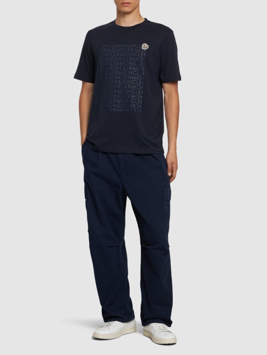 Moncler: Logo cotton jersey t-shirt - Blue - men_1 | Luisa Via Roma