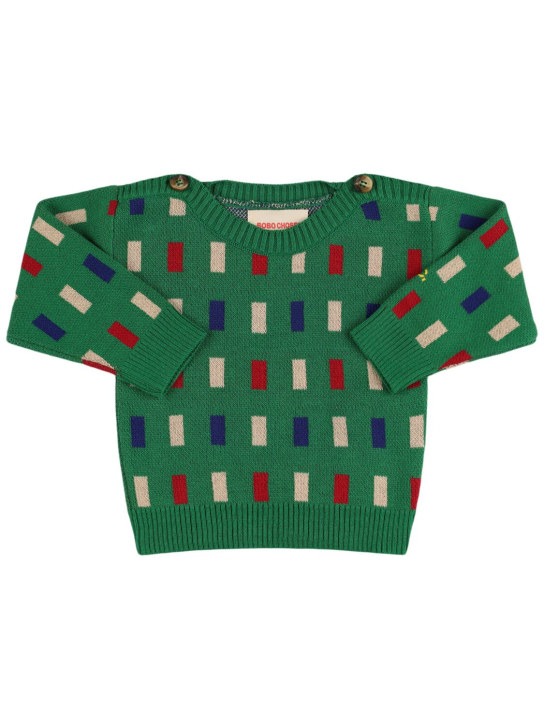 Bobo Choses: Organic cotton knit sweater - Green - kids-boys_0 | Luisa Via Roma