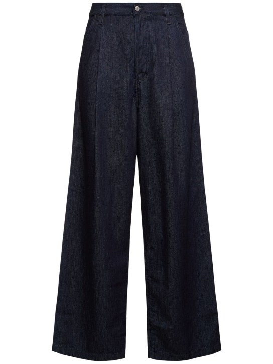 Dries Van Noten: Penning pleated cotton loose fit jeans - Indigo - men_0 | Luisa Via Roma