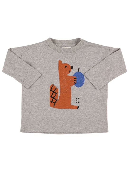 Bobo Choses: T-shirt en coton imprimé écureuil - Gris Clair - kids-boys_0 | Luisa Via Roma