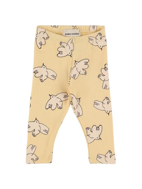 Bobo Choses: Birds print organic cotton leggings - Light Yellow - kids-girls_0 | Luisa Via Roma