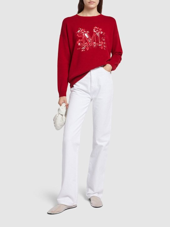 Max Mara: Quota logo knit crewneck sweater - Red - women_1 | Luisa Via Roma
