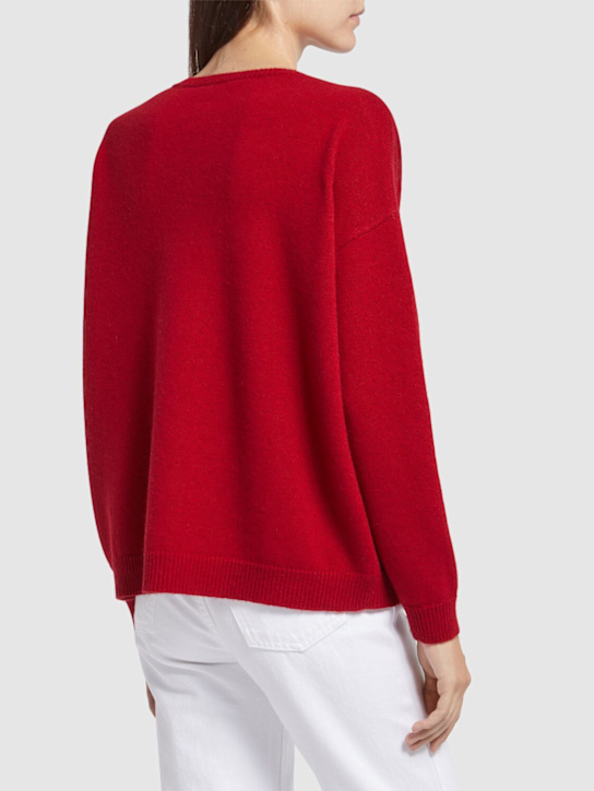 Max Mara: Quota logo knit crewneck sweater - Red - women_2 | Luisa Via Roma