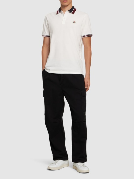 Moncler: Logo cotton piquet polo shirt - Silk White - men_1 | Luisa Via Roma