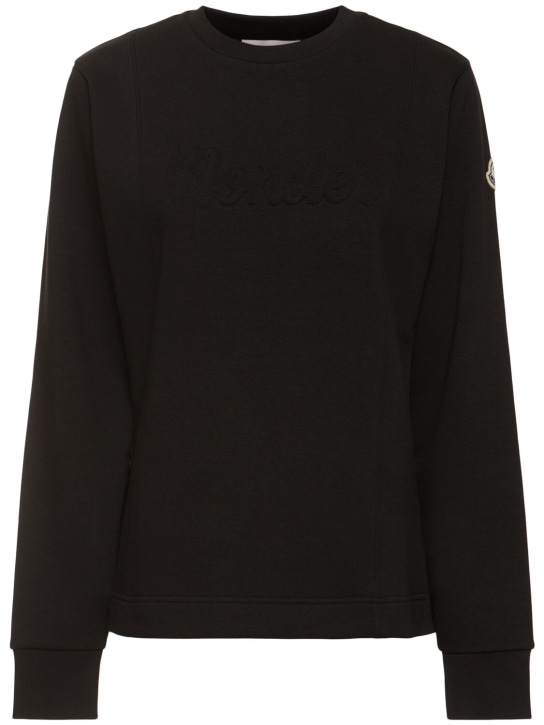 Moncler: Logo cotton blend sweatshirt - Black - women_0 | Luisa Via Roma