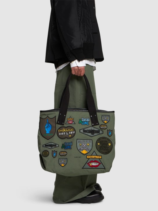 Sacai: Sacai Gonz X large multi-patch tote - Khaki - men_1 | Luisa Via Roma