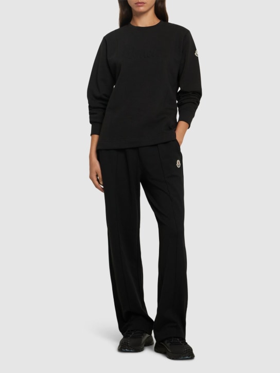 Moncler: Logo cotton blend sweatshirt - Black - women_1 | Luisa Via Roma