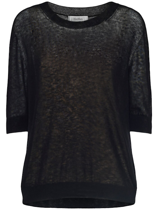 Max Mara: Negelia 3/4 sleeve wool gauze top - women_0 | Luisa Via Roma