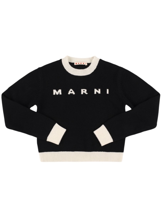 Marni Junior: Wool blend knit logo sweater - Black - kids-girls_0 | Luisa Via Roma